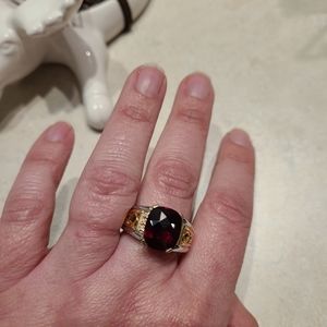 14k yellow and white large garnet ring
